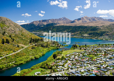 Kawarau River Lac Wakatipu laissant à Frankton près de Queenstown ile sud Nouvelle Zelande aerial Banque D'Images