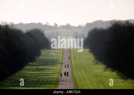 La longue marche dans Windsor Great Park en vue du château de Windsor, Windsor, Angleterre Banque D'Images