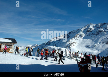 Ascenseur Transarc top ; Col de la Chal ; ; Les Arcs Peisey Vallandry Savoie;73;France ; Ski ; snowboard ; stationné skies Banque D'Images