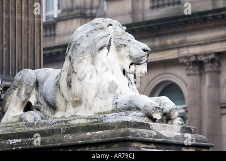 Un lion en pierre patiné à l'extérieur de l'Hôtel de ville de Leeds de Leeds UK 12 décembre 2007 Banque D'Images