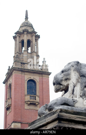 Un lion en pierre patiné à l'extérieur de l'Hôtel de ville de Leeds de Leeds UK 12 décembre 2007 Banque D'Images