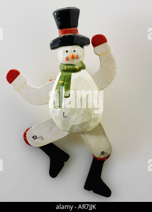 Peint à la main en bois de fête décoration de Noël Bonhomme de neige Banque D'Images