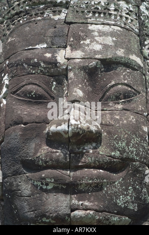 Visage de Jayavarman VII sur le temple Bayon, Angkor Thom, Angkor Wat Phnom Penh Cambodge Banque D'Images