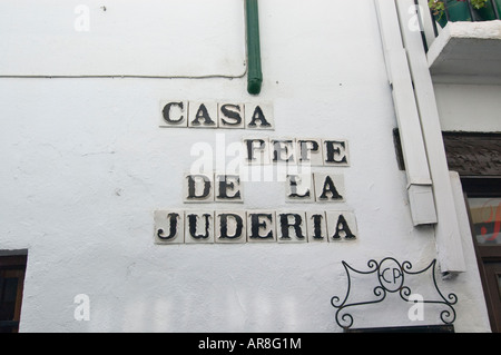 Inscrivez-vous sur la maison de quartier juif de Cordoue, Andalousie, Espagne Banque D'Images