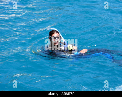 Plongée sous marine dans l'eau après le saut dans la mer d'un bateau de plongée.les eaux côtières de l'Australie Sydney Banque D'Images