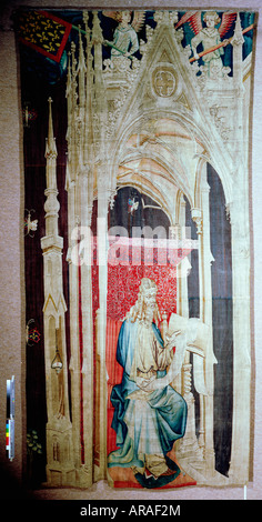 Von der Apokalypse Tapisserie Angers Angers la tenture de l'apocalypse d'Angers Grand personnage assis sous un baldaquin (4,37 x Banque D'Images