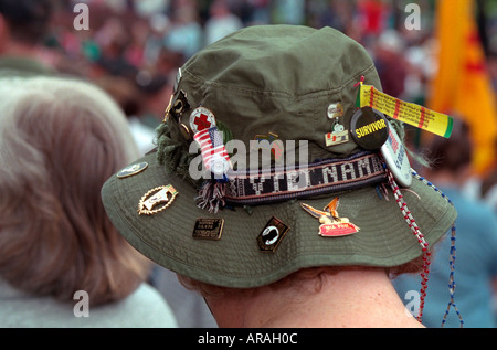 Vietnam Veteran's hat avec les broches au niveau symbolique de la cérémonie du Jour du Souvenir. St Paul Minnesota MN USA Banque D'Images