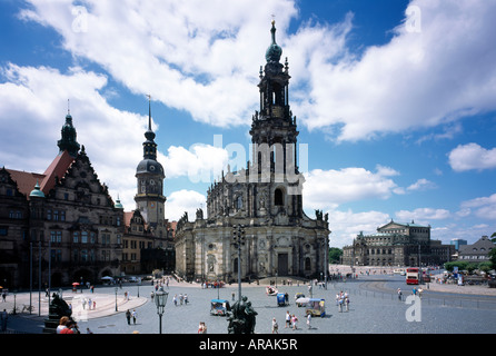 Dresde, Blick von der aller à Brühlschen Terrasse auf Schloß, Semperoper und Hofkirche Banque D'Images