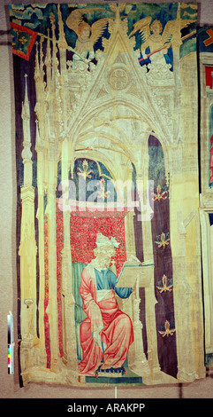 Von der Apokalypse Tapisserie Angers Angers la tenture de l'apocalypse d'Angers Grand personnage assis sous un baldaquin (4,70 x Banque D'Images