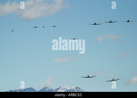 North American Harvard ou T 6 Texans ou SNJs x5 et Nangchang CJ6 x5 Banque D'Images