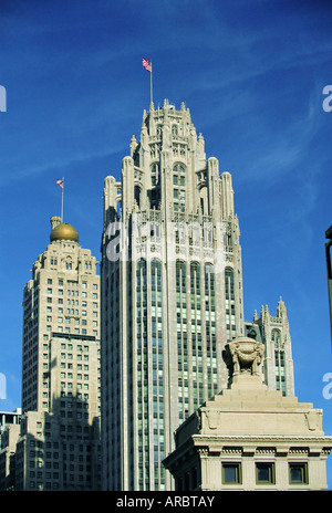 Tribune Tower et Hôtel Intercontinental derrière, Chicago, Illinois, États-Unis Banque D'Images