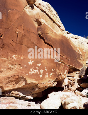 Pétroglyphes, Arches National Park, Moab, Utah, United States of America (États-Unis), en Amérique du Nord Banque D'Images