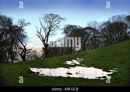 La fonte de la NEIGE SUR LES COLLINES PRÈS DE MAIDEN BRADLEY UK Somerset Banque D'Images