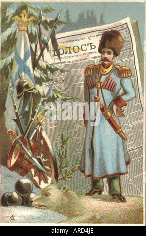 Carte commerciale Chromolithographed montrant officier russe vers 1880 Banque D'Images