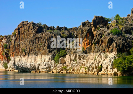 Les Gorges de Geikie pendant la saison sèche avec des niveaux d'eau à partir de la saison humide près de Fitzroy Crossing Australie Occidentale Banque D'Images