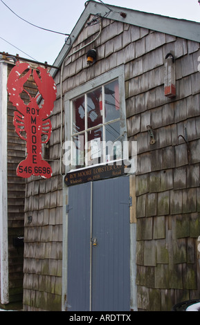 Signe du homard sur la colonie d'artistes et des boutiques touristiques de Bearskin Neck, Massachusetts Rockport Banque D'Images