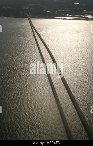Virginia Chesapeake Bay Water Bridge,pont de passage, liaison,connexion,tunnel,extrémité sud,relie Virginia Beach,sable,surf,à Virginia Eastern Shore,rivage,c Banque D'Images