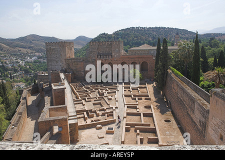 Portrait de l'Elevated view de l'Alcazaba, Alhambra, Granada, Espagne Banque D'Images