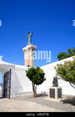 La Statue du Christ à Monte Toro, le point le plus élevé sur l'île de Minorque, Baléares, Espagne. Banque D'Images