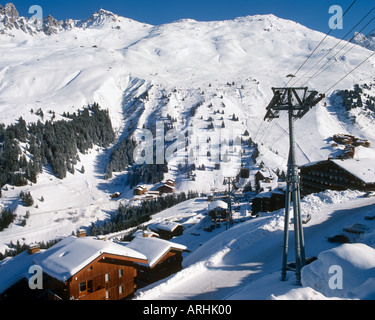 Vue depuis Mottaret, Meribel'Mottaret, Trois Vallées, Savoie, Alpes, France Banque D'Images