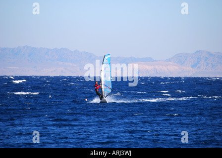 Planche à voile en mer agitée, Dahab, péninsule du Sinaï, Égypte Banque D'Images