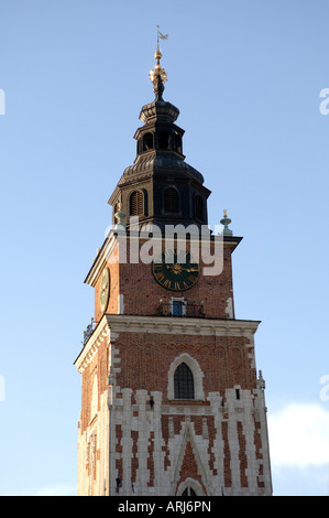 Tour de l'Hôtel de ville place principale Rynek Glowny Krakow Banque D'Images