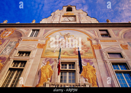 Des fresques sur façade du Palazzo San Giorgio, Gênes (Genova), Italie Banque D'Images