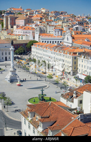 Vue aérienne de la Praça Dom Pedro IV (Rossio Square) et du centre-ville, Lisbonne, Portugal, Europe Banque D'Images