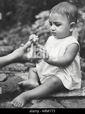 VRB101438 Portrait d'enfant indien fleur en Inde 1940 s Banque D'Images