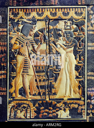 Plaque d'ivoire peint, à partir de la tombe du pharaon Toutânkhamon Banque D'Images