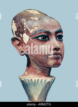 Tête de l'enfant Roi qui sortent d'une fleur de lotus, trouvé à l'entrée de la tombe de Toutankhamon Banque D'Images