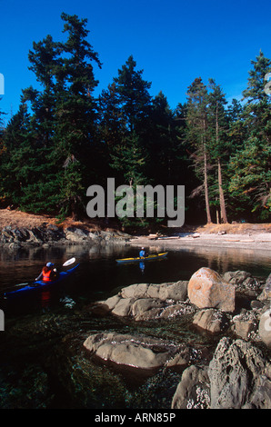 Les kayakistes, Pender Island, Parc Beaumont, le parc national des îles Gulf, en Colombie-Britannique, Canada. Banque D'Images