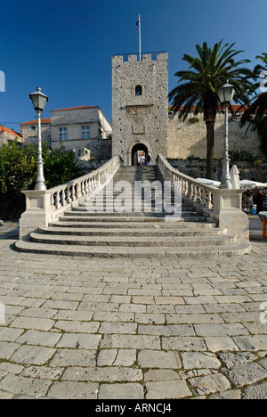 Ville historique de Korcula, lieu de naissance de Marco Polo, l'île de Korcula, Dalmatie, Croatie Banque D'Images