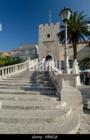 Ville historique de Korcula, lieu de naissance de Marco Polo, l'île de Korcula, Dalmatie, Croatie Banque D'Images