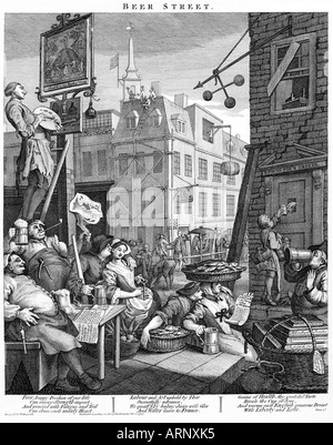 William Hogarth, Rue de la bière 3ème état de la célèbre gravure 1751 pour vanter les produits de consommation de la bière en bonne santé Banque D'Images