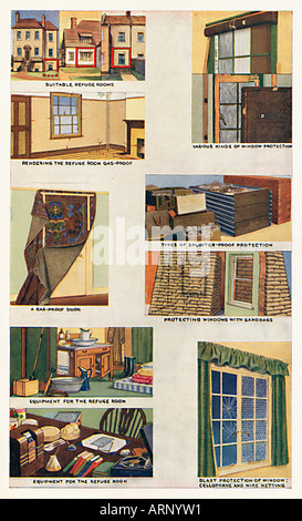 Cartes de cigarettes Blitz 1940 Partie d'une série de cartes de guerre, de donner des conseils sur la sécurisation de la maison contre les raids aériens Banque D'Images