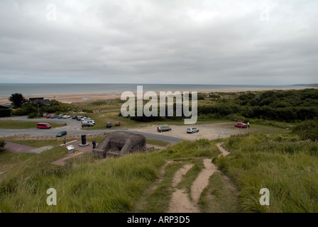 Battle scarred paysage de la Pointe du Hoc Normandie France Banque D'Images