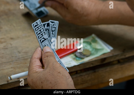 Personnes âgées Personnes chinois jouer aux cartes dans le parc Jiujang Jiangxi Province Chine Banque D'Images