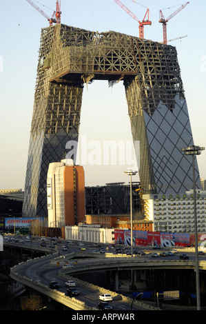 Le nouveau quartier général de la vidéosurveillance est en construction à Pékin 16-Feb-2008 Banque D'Images