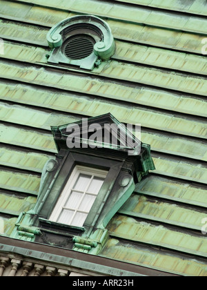 Close up sur le toit de l'Hôtel de Ville, sur la Rue Notre Dame dans le Vieux Montréal, Québec Canada Banque D'Images