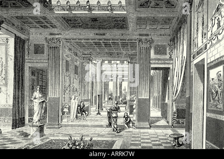 Maison romaine. Atrium. Illustration Antique 1914 Banque D'Images