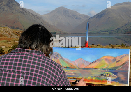 Scafell Pike et le grand pignon, mise en peinture de l'eau es Banque D'Images