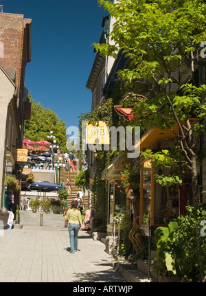 Rue du Petit Champlain historique dans la partie basse de la ville de Québec, Canada Banque D'Images