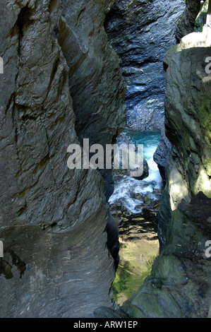 Les jeunes dans le Rhin via Mala Gorge Grisons Suisse Banque D'Images