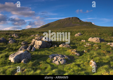 Photo de paysage calcaire exposés sur Yorkshire Dales moor avec stylo y gand en le fond en été Banque D'Images