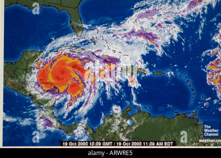 Météo Carte ouragan d'une tempête de niveau 5 comme vu sur l'internet et sur la télévision par satellite Banque D'Images