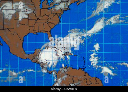 Météo Carte ouragan d'une tempête de niveau 5 comme vu sur l'internet et sur la télévision par satellite Banque D'Images