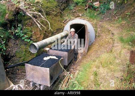 Freeminer Gerald Hayes bas son one man mine de charbon dans la forêt de Dean Gloucestershire, Angleterre, Banque D'Images