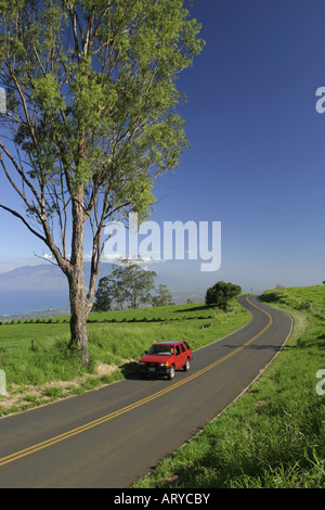 Autoroute à Kula Maui de l'arrière-conducteurs donne occasion de découvrir élevé, vue panoramique sur le centre et l'ouest de Maui. Road Banque D'Images