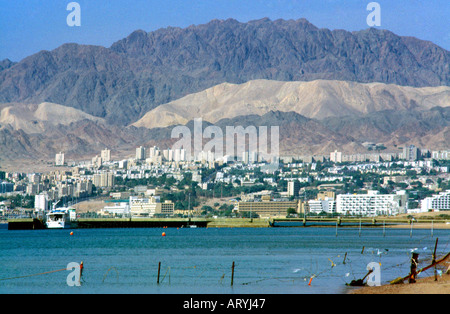 La Jordanie Aqaba Eilat Israel depuis Aqaba Red Sea & City et clôture Golfe d'Aqaba Great Rift Valley Banque D'Images